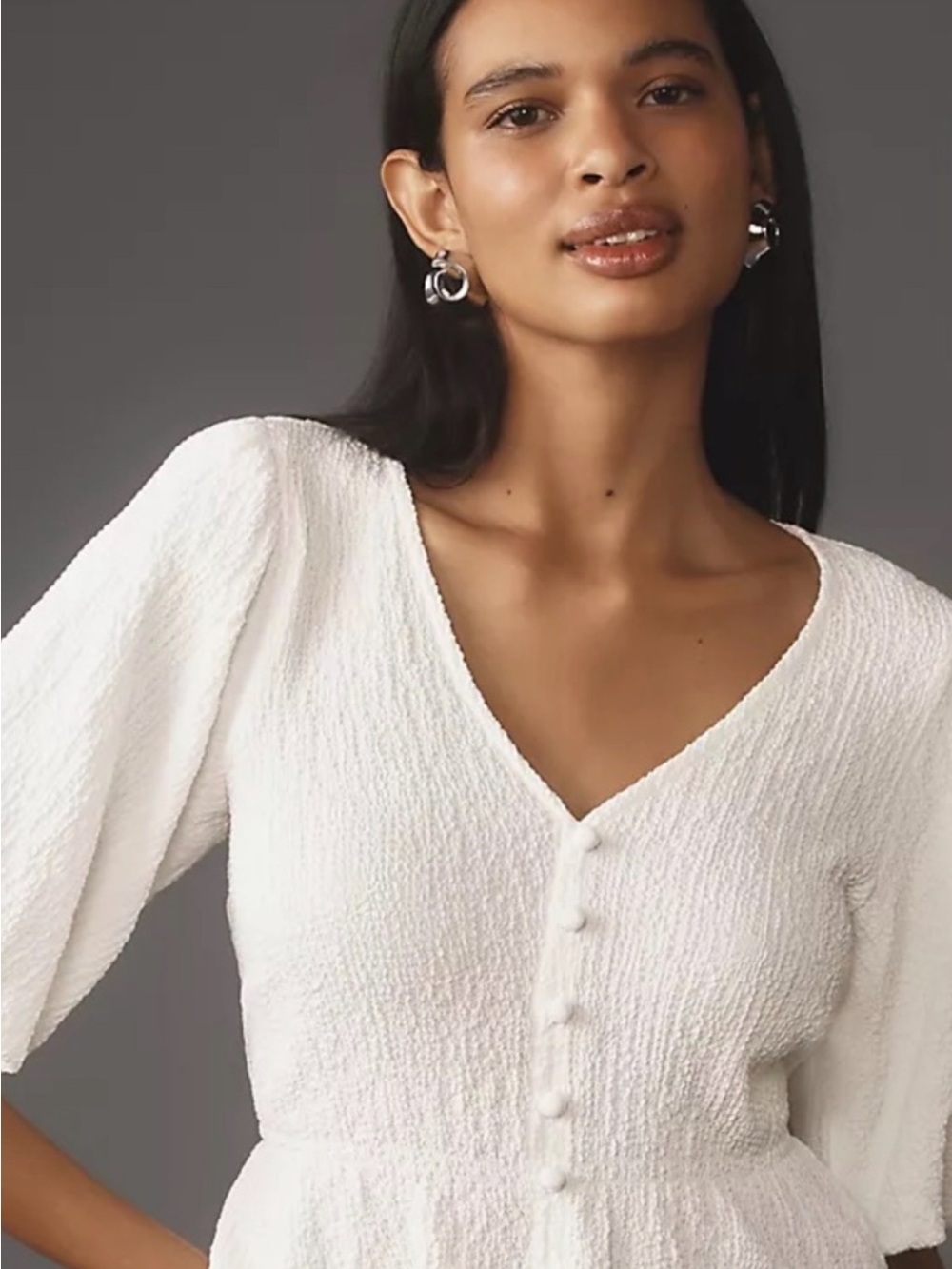 Sanctuary Textured White V-Neck Button Front Women's Top